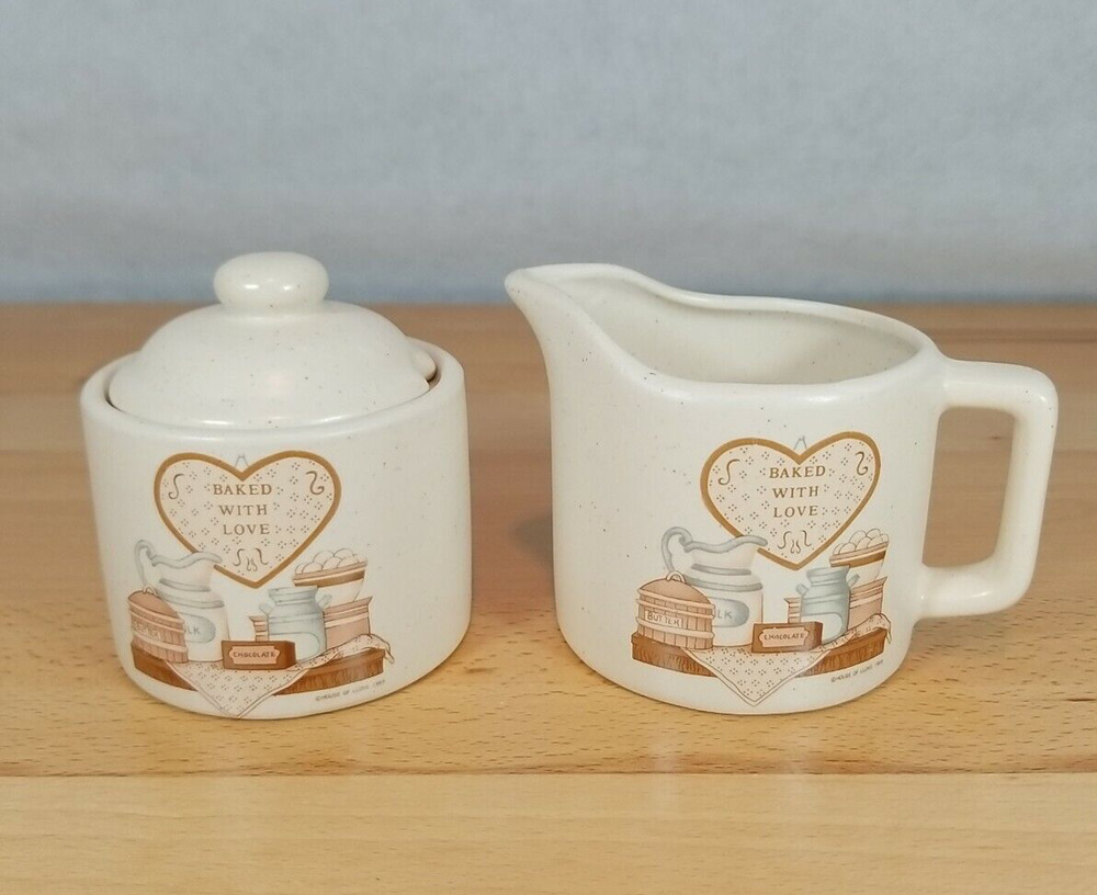 Vintage House Of Lloyd Cream And Lidded Sugar Bowl Set Baking Theme 1989 Japan